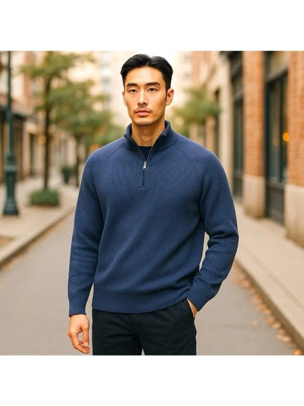 Banana Republic Men's M Navy Half-Zip Pullover Sweatshirt Cotton-Blend N1476